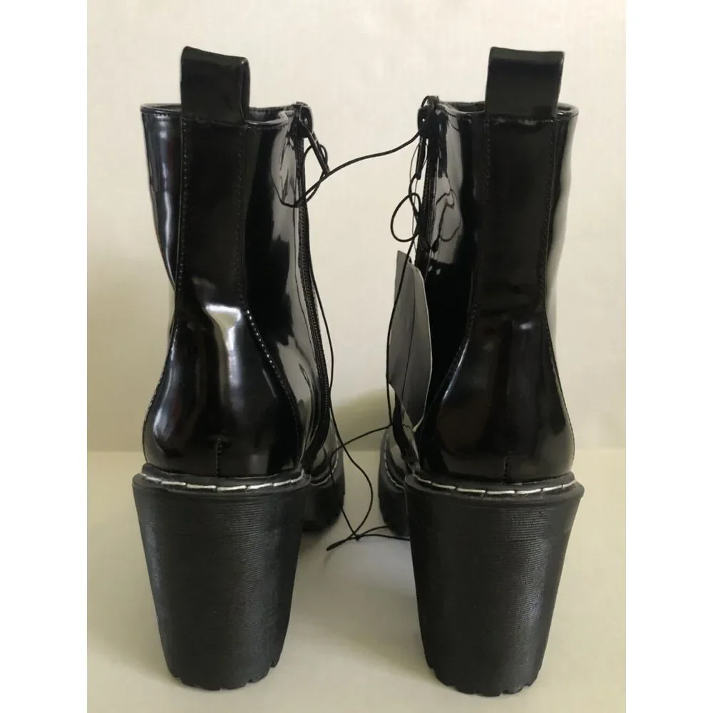 Forever 21 Chelsea Boots Womens Size 8 Faux Leather Black w/‎ Zipper Chunky Heel